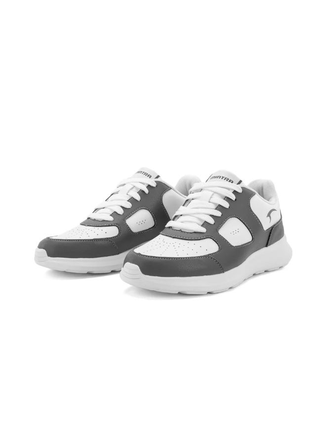 Mintra Polar Casual Sneakers White & Pewter – Low Top Lace-Up Shoes | Lightweight Comfortable Everyday Fashion Trainers - Image 1